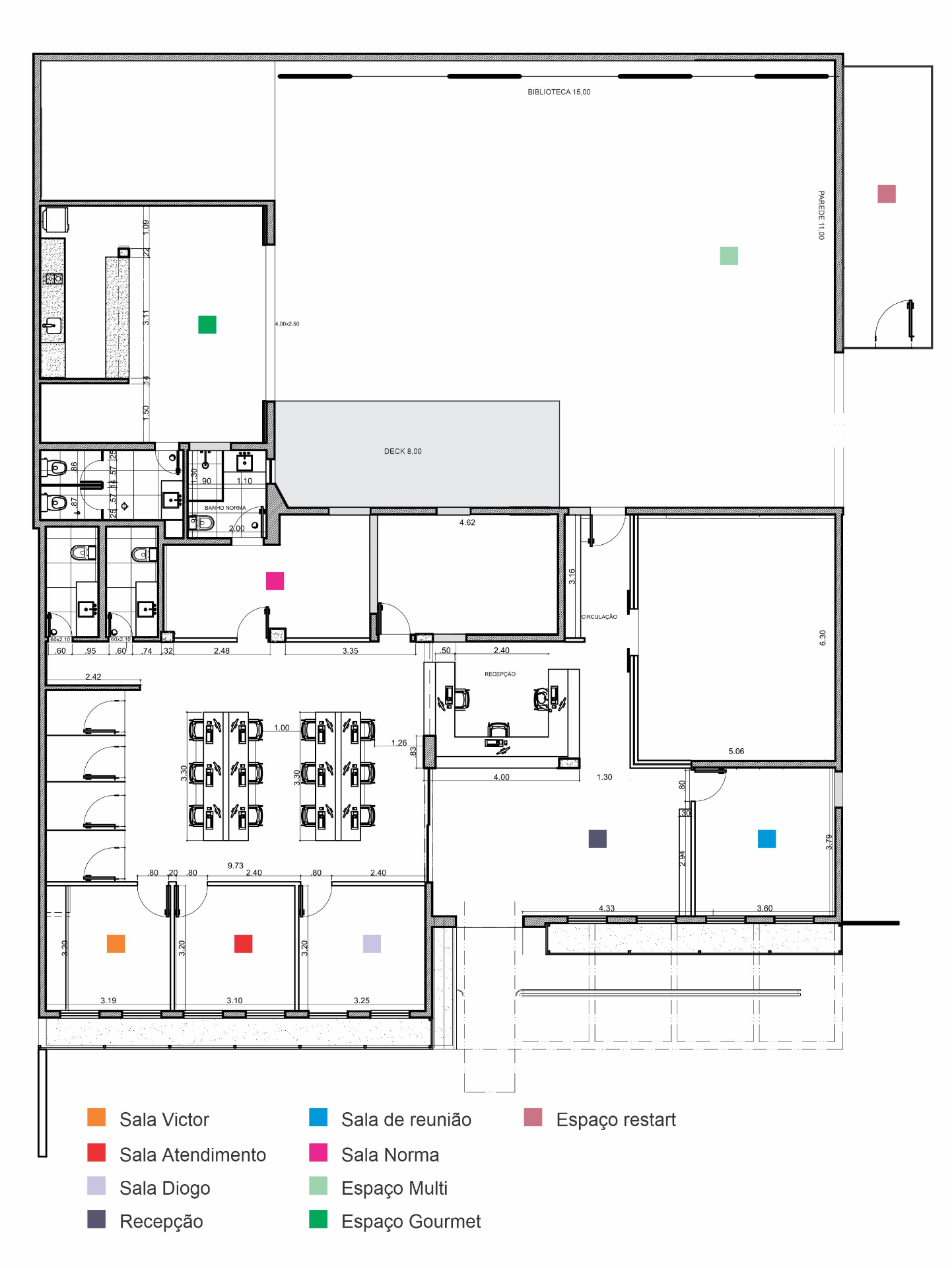 Planta da sede Souza Gomes com salas e espaços disponíveis para naming e ativação